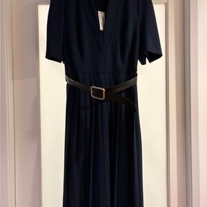 Karen Millen Forever Pleated Navy Midi Dress US 8P